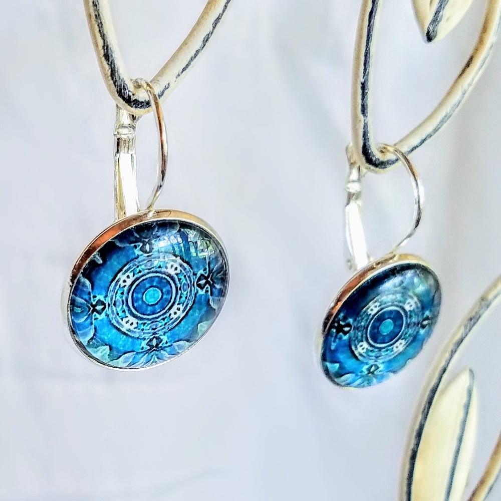 Allergy-Safe Blue Mandala Earrings